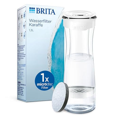 BRITA Wasserfilterkaraffe, weiß (1,3L) inkl. 1 MicroDisc Wasserfilter – stilvolle, nachfüllbare Karaffe für zuhause, passt in die Kühlschranktür, reduziert PFAS, Chlor, Mikropartikel im Leitungswasser im Sale